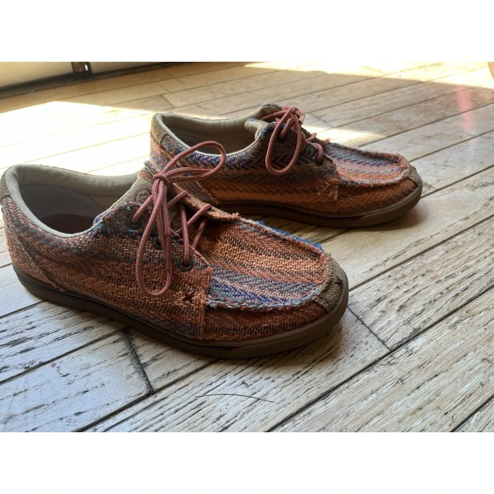 Twisted X Boots  Moccasins Boho Patchwork Hippie Orange Shoes Slip Ons Sz 7